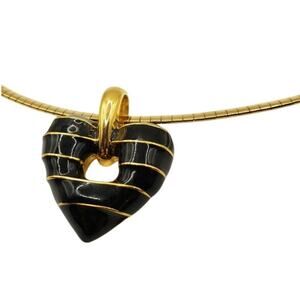 Nolan Miller Necklace Black Enamel Puffy Heart Pendant Gold Tone Omega Choker